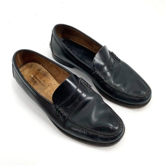 EMLING CHAUSSEUR Penny Loafer Slip On Black Leather Dress Shoe France 9 Men Shoe - Picture 1 of 9